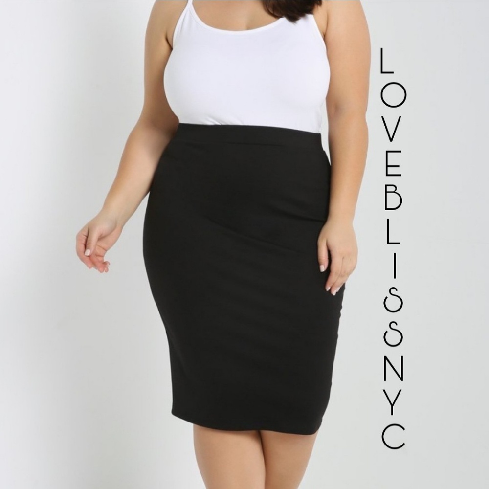 🖤Plus Size Black Midi Pencil Skirt